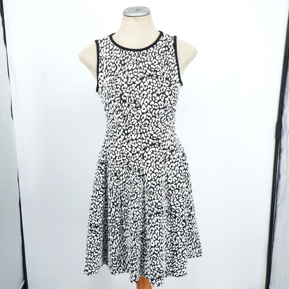 Kate Spade Leopard Jacquard Stefania Fit & Flare Dress XS Black White NJMU4976